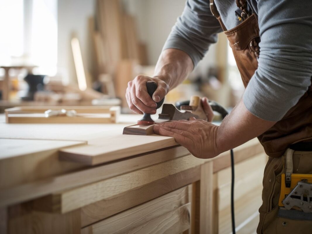 Drewniane elementy kuchni w trakcie montażu